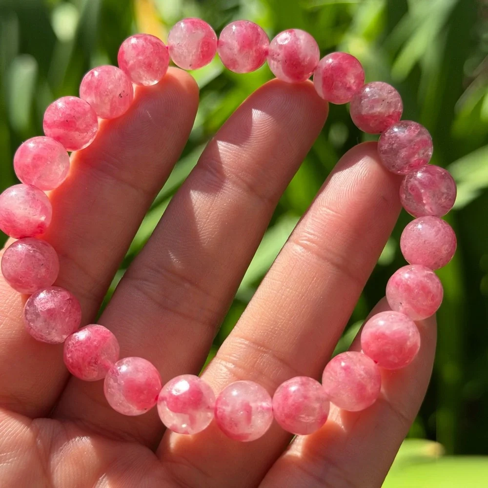 9mm stretchable‎ high quality pink rhodonite bracelet 0505